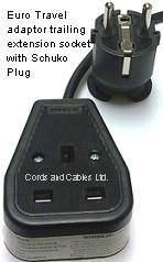 4.018.1031.5.RUBR.SCH.BLK EURO TRAVEL ADAPTOR - 13A Single rubber UK extension socket with 10mt. cable & SCHUKO plug black